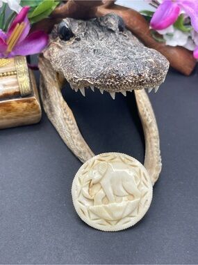Carved bone brooch vintage